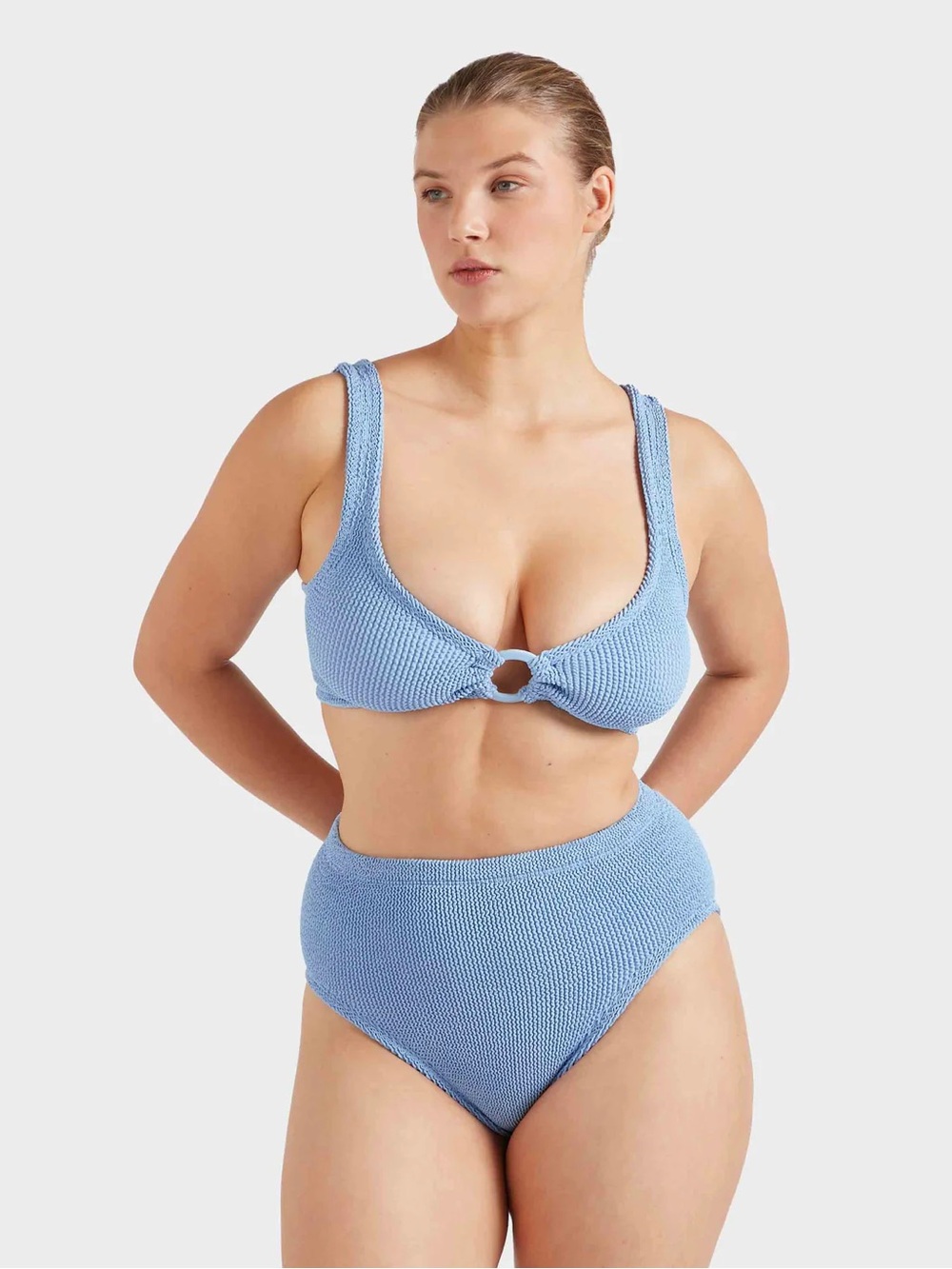 HUNZA G NADINE BIKINI WITH TONAL HOOPS IN CORNFLOWER